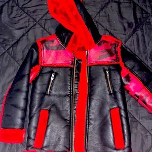 Leather kids fur coat